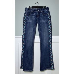 Rock Roll Cowgirl Jeans Womens 31 X‎ 32 Mid Rise Bootcut Aztec Southwest Denim